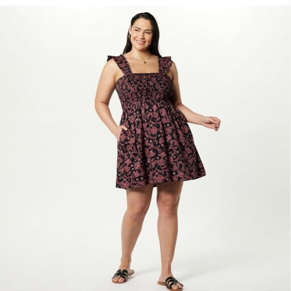 The Drop Kari Paisley Mini Dress S NWT – Smocked Bodice, Ruffle Sleeves, Pockets - Picture 4 of 4
